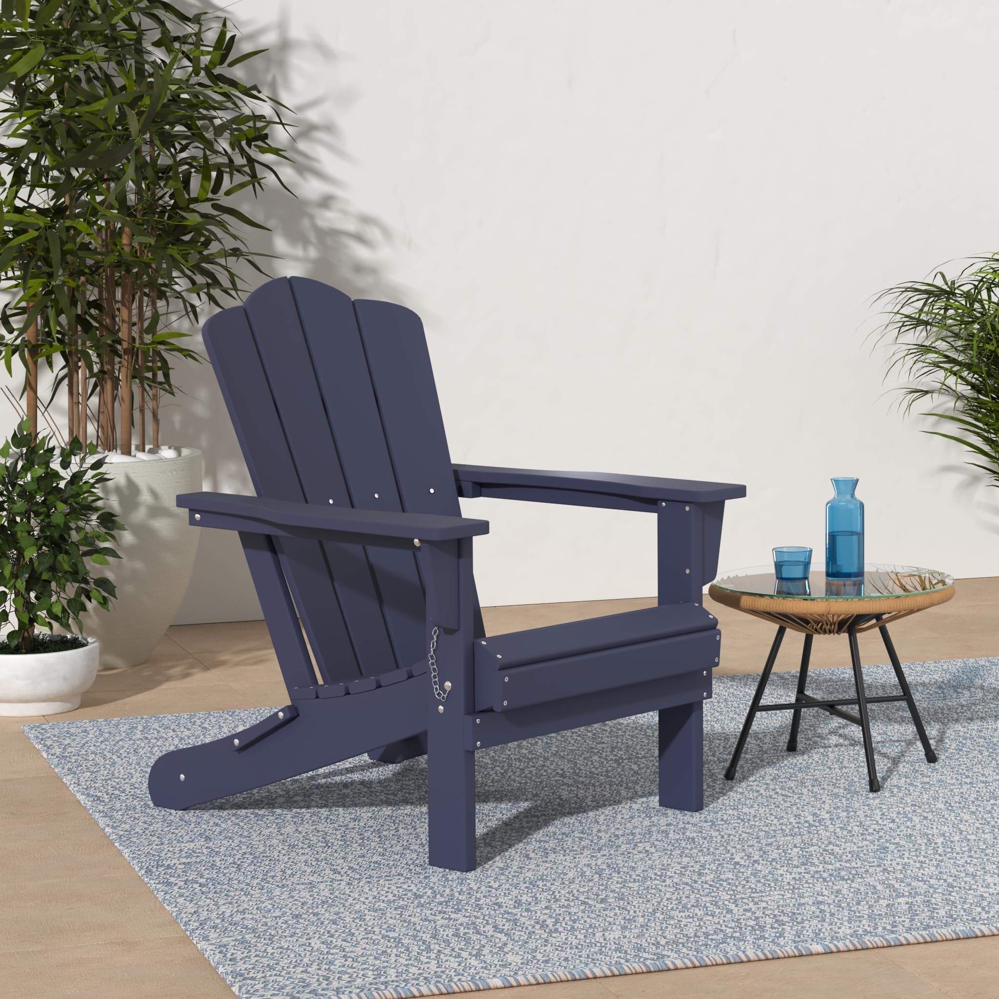 Kingyes Folding Adirondack Chair Set Of 6, Hdpe All-Weather Adirondack Chair, Navy
